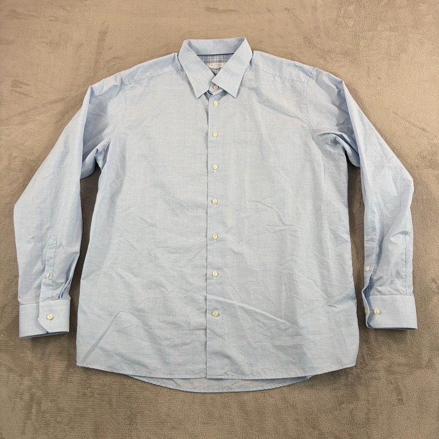 Eton Contemporary Dress Shirt In Blue Linen Blend Men 46 18 2xl Nwot $298